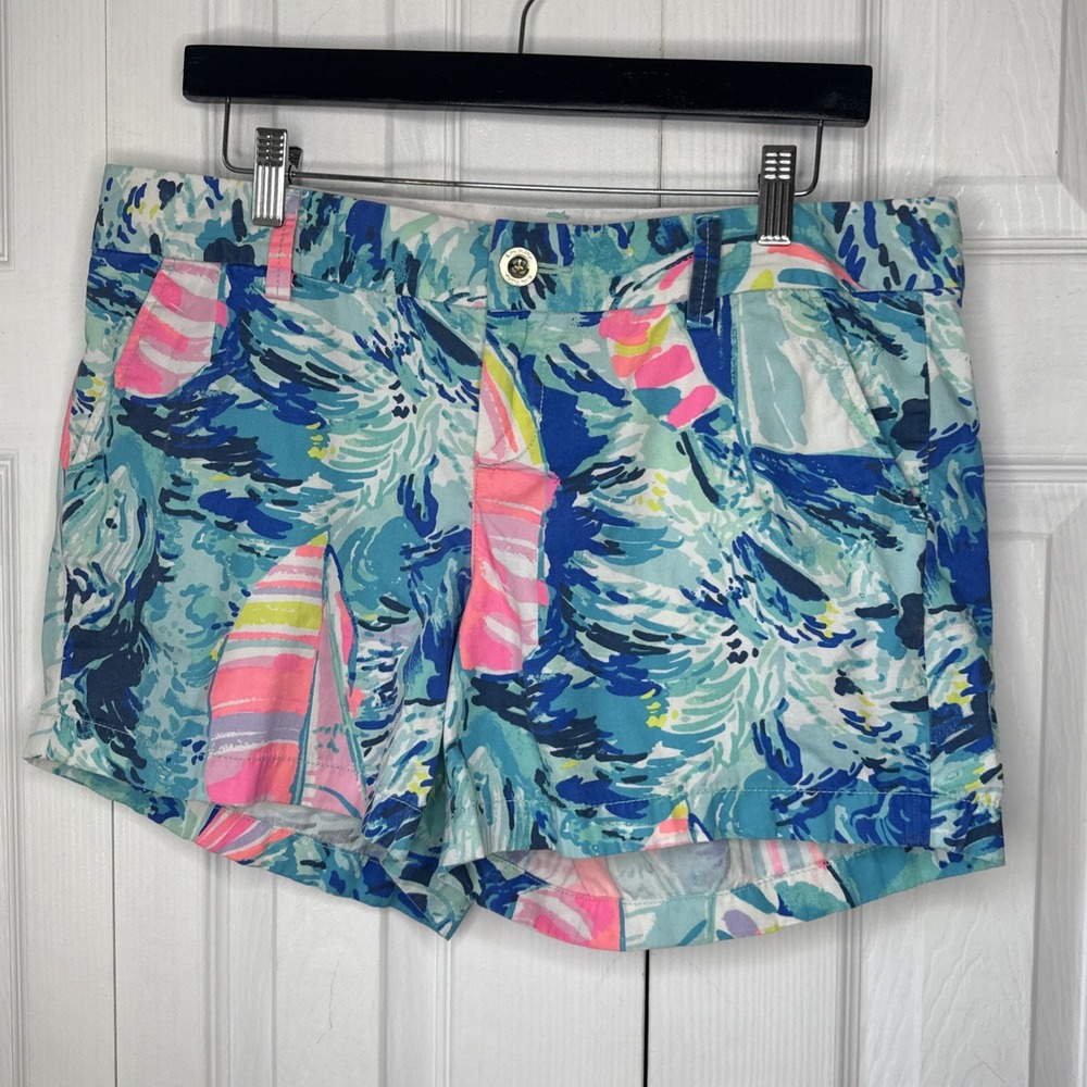 Lilly Pulitzer Callahan Shorts 10 Hey Bay Bay Blue Pink Sailboat Nautical Twill